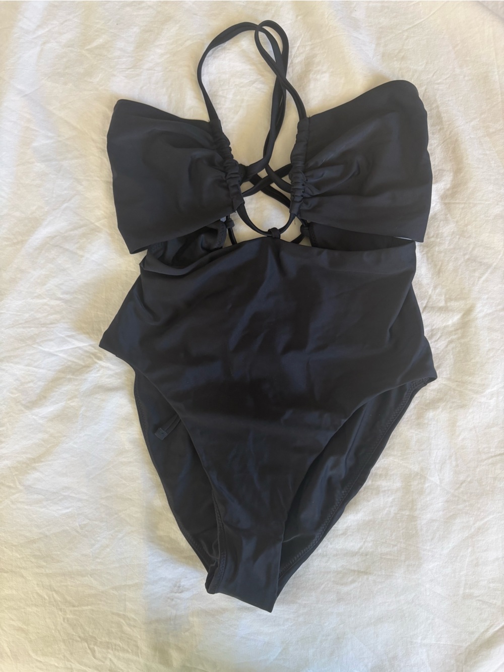 🔥SALE NWOT ELTEE SWIM High-Waist Black Strappy Cut Out One-Piece Swimsuit, Sz L - Picture 4 of 13